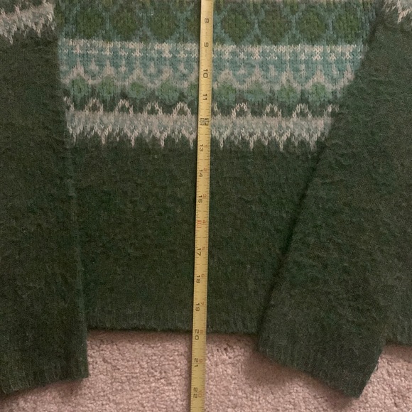 Vintage Y2K Wool Sweater 90s V Neck Cropped Fair Isle Bulldog Green Blue - Picture 12 of 13